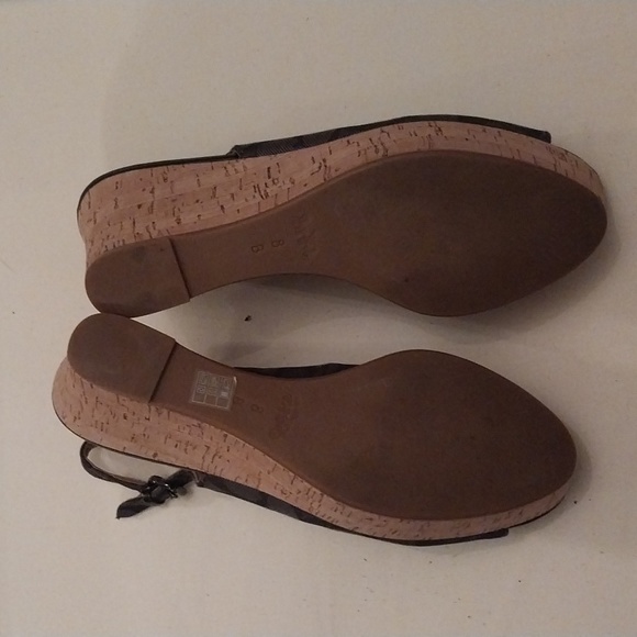 Coach Women's Sz 8B Ferry Black Sling Back Open Toe Sandal Wedge Monogram logo - Picture 6 of 7